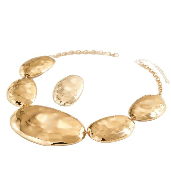 Irregular Oval Metal Glossy Geometric Pattern Cover Jewelry Set