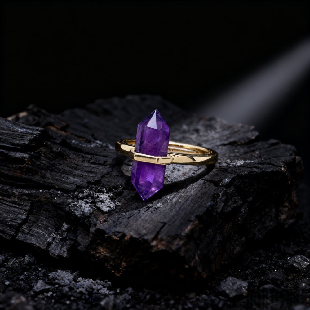 Women's Crystal Column High-grade Double-pointed Hexagonal Prism Ring