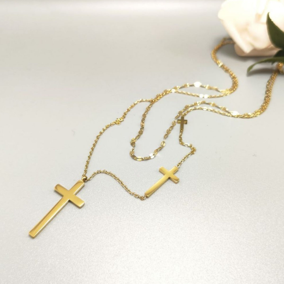 Fashion Simple Cross Titanium Steel No Fading Gold Style Female Necklace