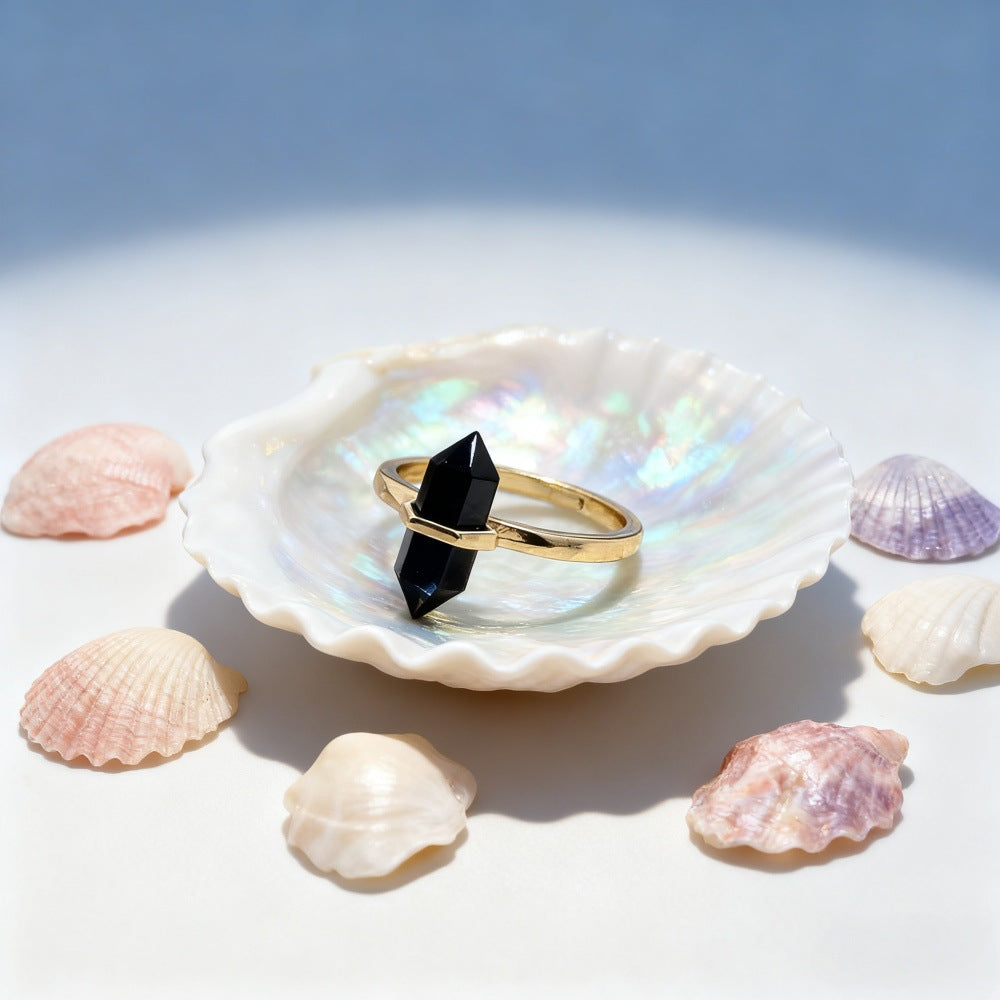 Women's Crystal Column High-grade Double-pointed Hexagonal Prism Ring