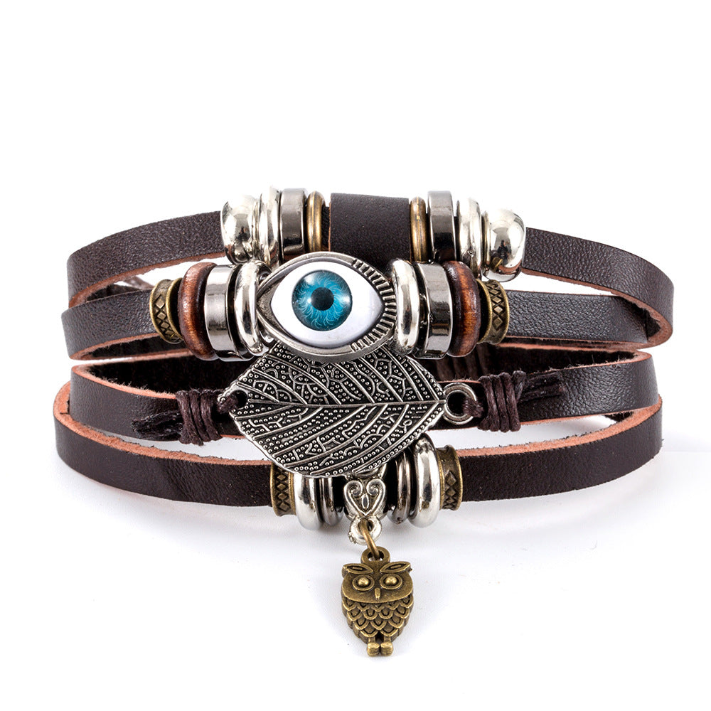 Vintage Turquoise Devil's Eye Leather Trend Bracelets