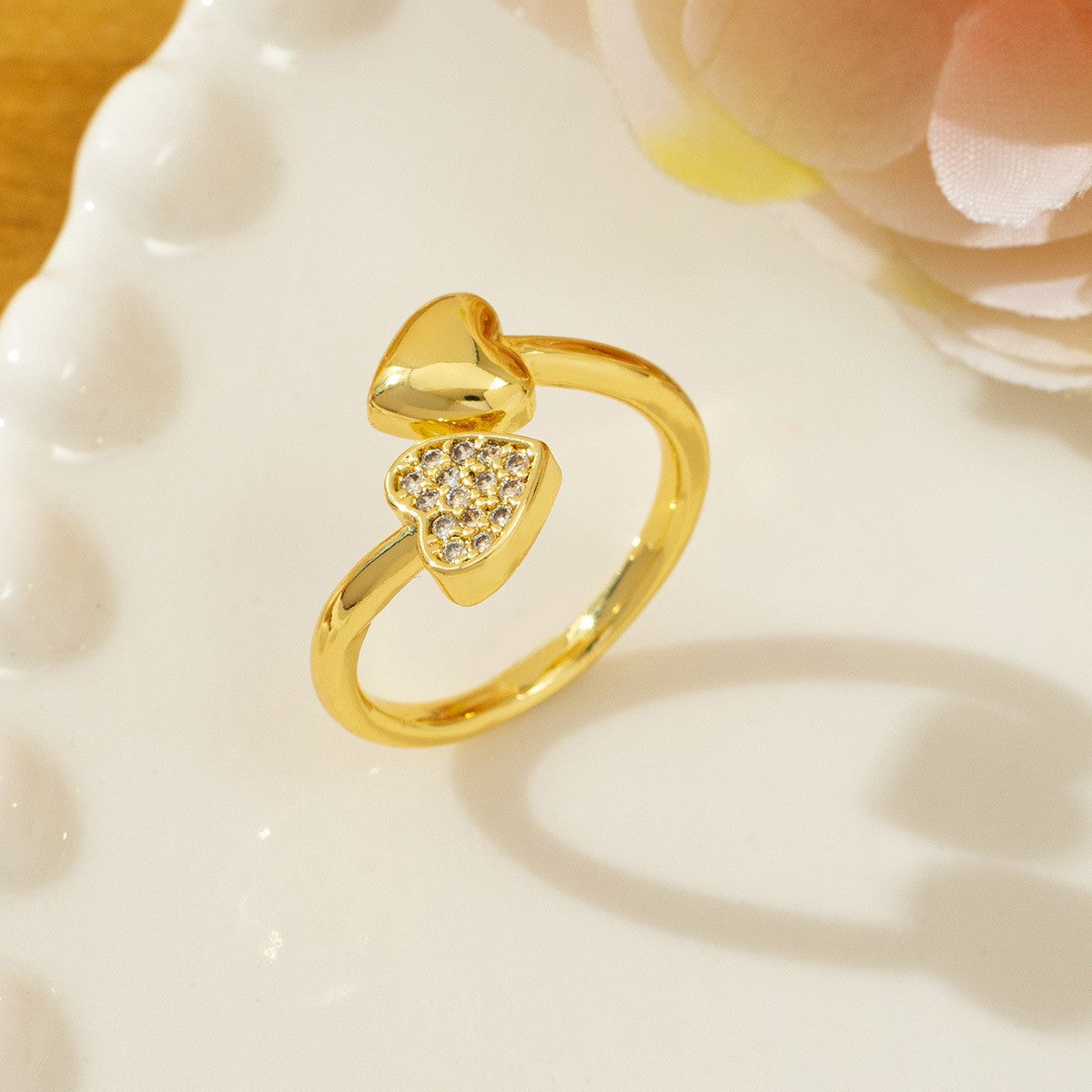 Temperament High Sense Loving Heart With Opening Adjustable Super Flash Ring