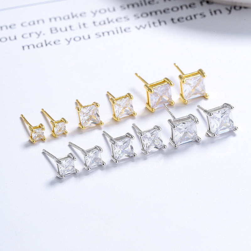Women's Sterling Sier Square Zircon For Summer Earrings