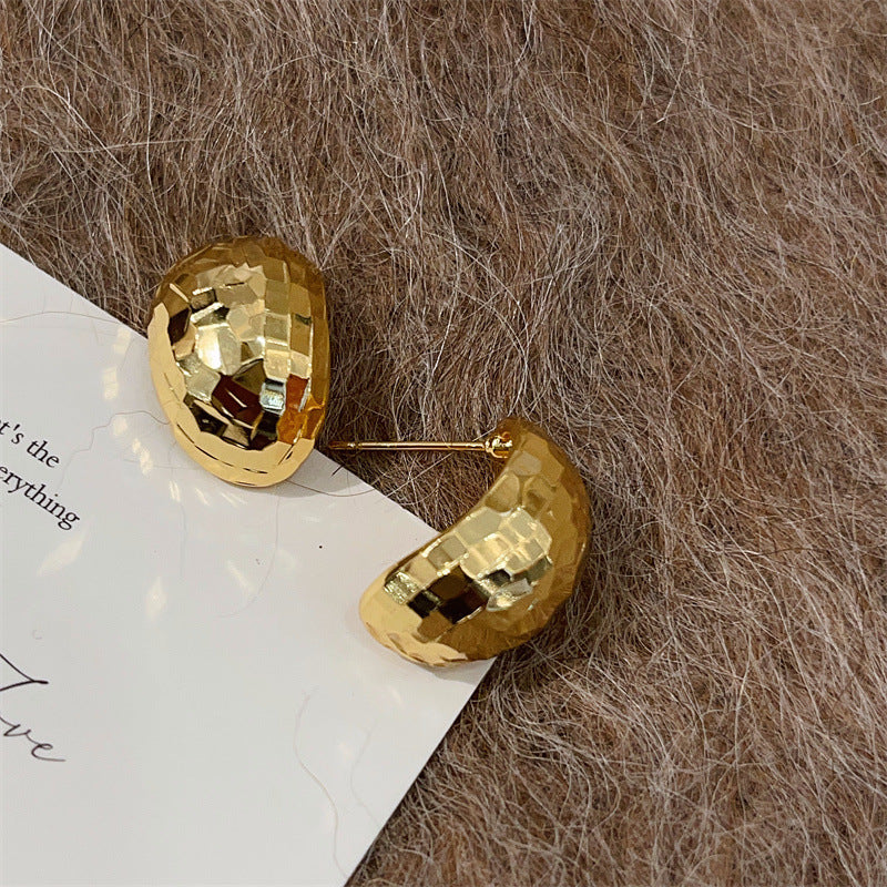 Petty Gold Wide Surface Shaped Ear Simple Elegant Mirror Mosaic Stud Earrings