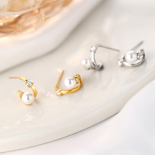 Sier Shell Pearl Ear Niche High-grade Zircon Trendy Earrings