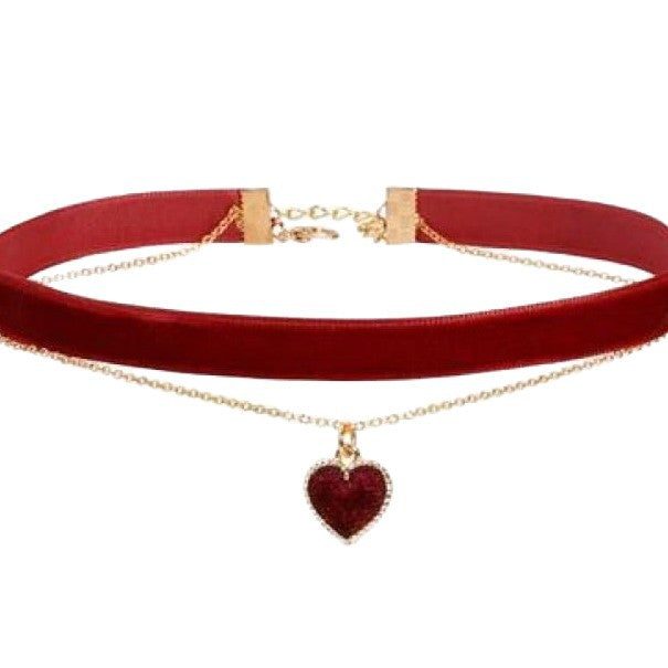 Christmas Red Retro Veet Sweet Personality Heart Clavicle Collar
