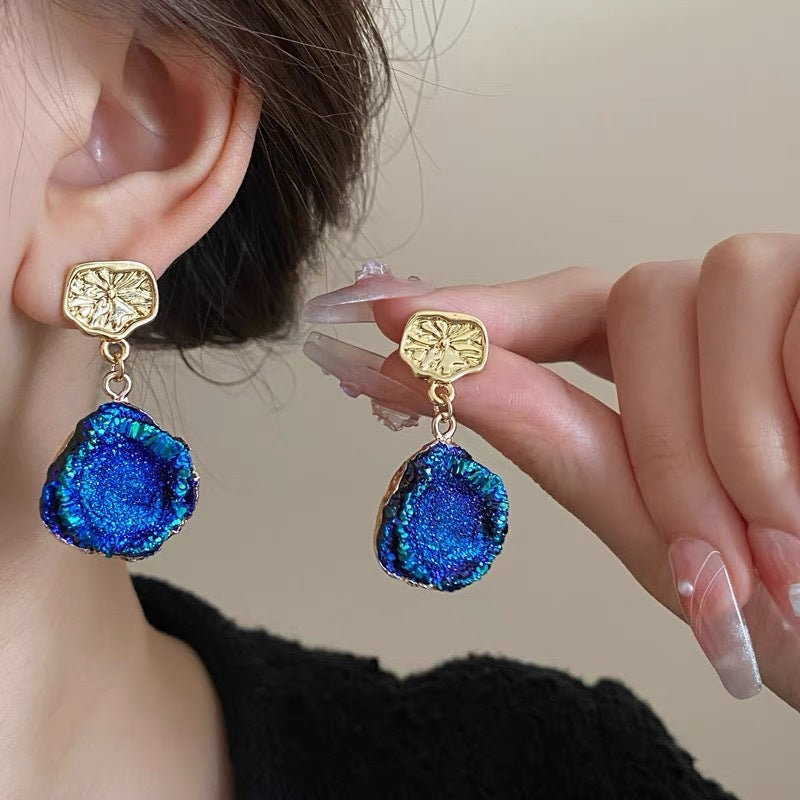 Temperament Female Blue Color Sier Exquisite Earrings