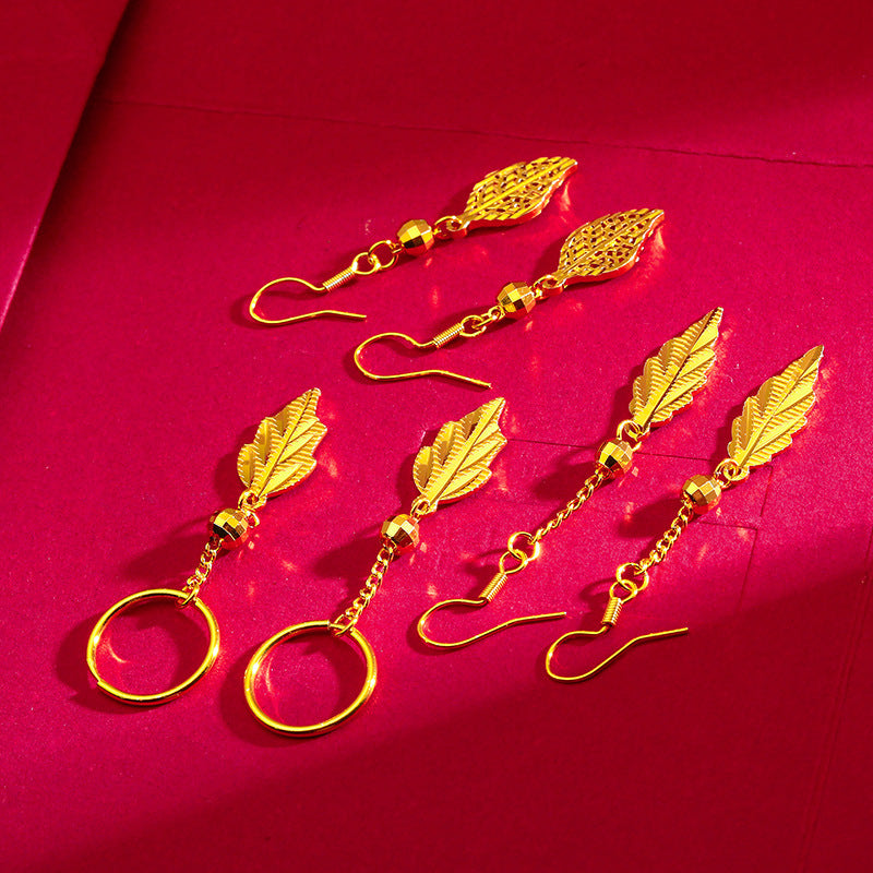 Women's Vietnam Placer Gold Leaf-shaped Hook Fashion Earrings