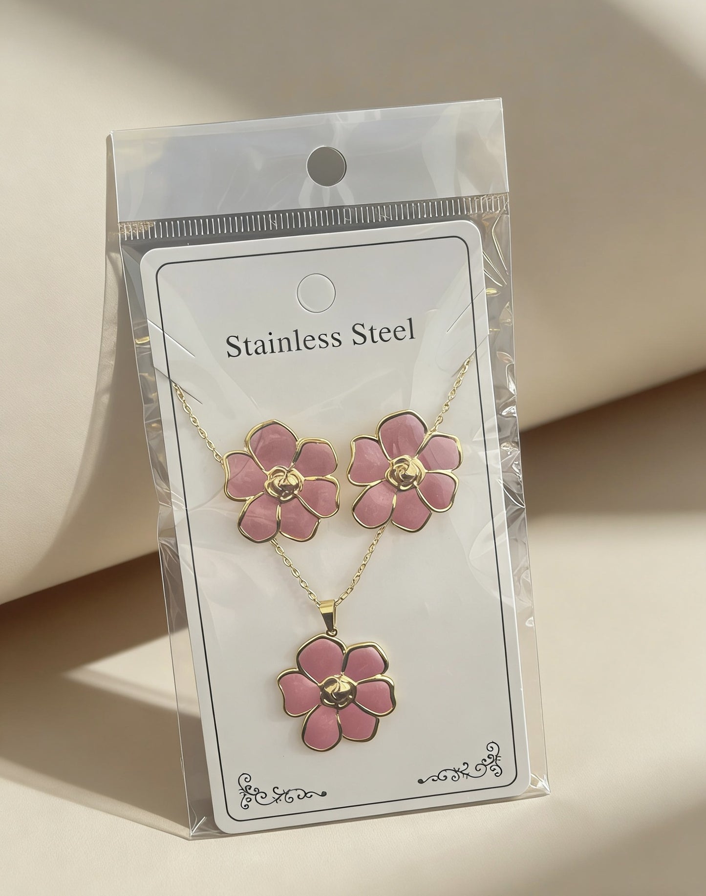 Flower Water Drops Glaze Personality Stainless Jewelry Set