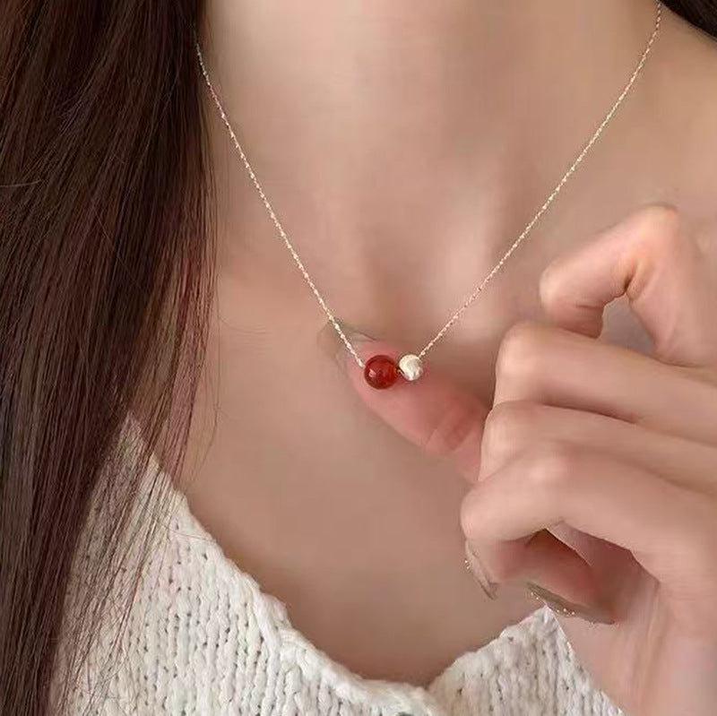 Women's Sier Lucky Beads Bowknot Clavicle Chain Light Luxury Minority High-grade Necklace