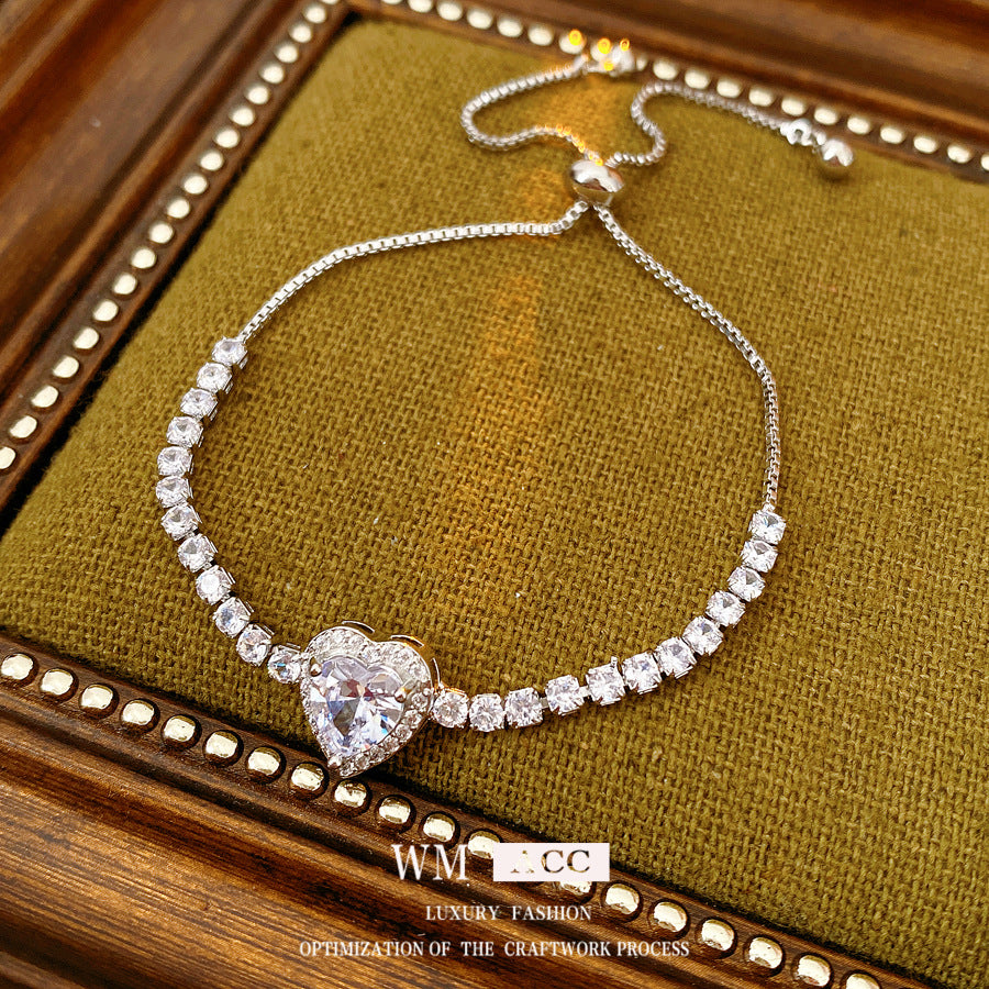 Women's Delicate Heart Zircon Adjustable Light Luxury High Sense Design Niche Bracelets