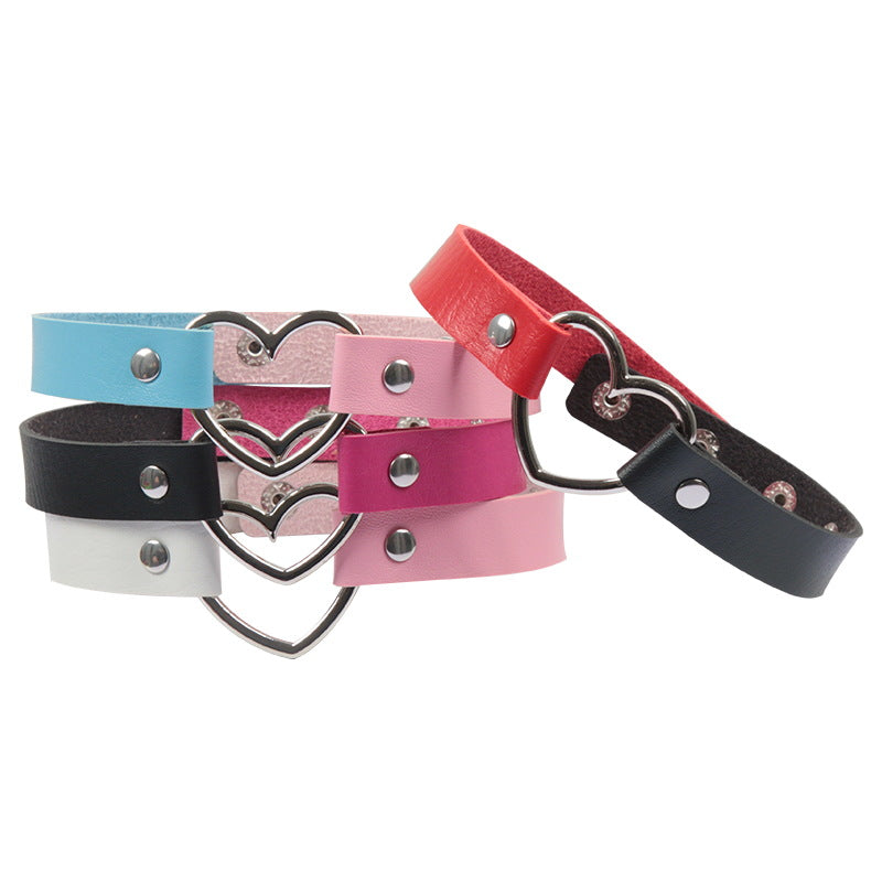 Color Matching Leather Peach Heart Love Heart-shaped Female Neckband Clavicle Collar