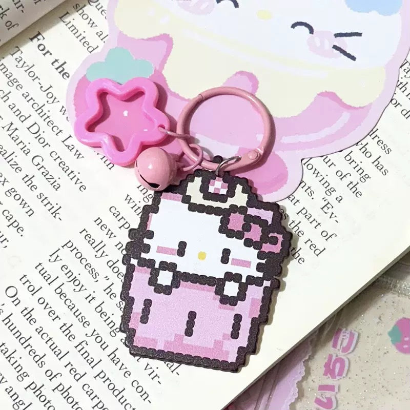 Pixel Cartoon Key Button Schoolbag Cute Acrylic Hang Decorations Hanging Ornaments