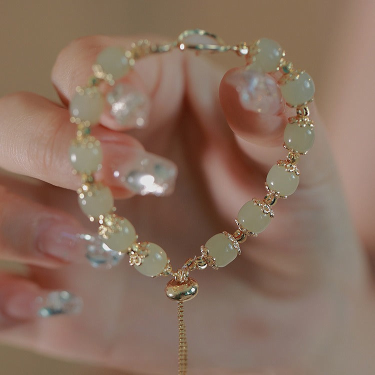 Jade Female Chinese Style Design Tulip Adjustable Bracelets