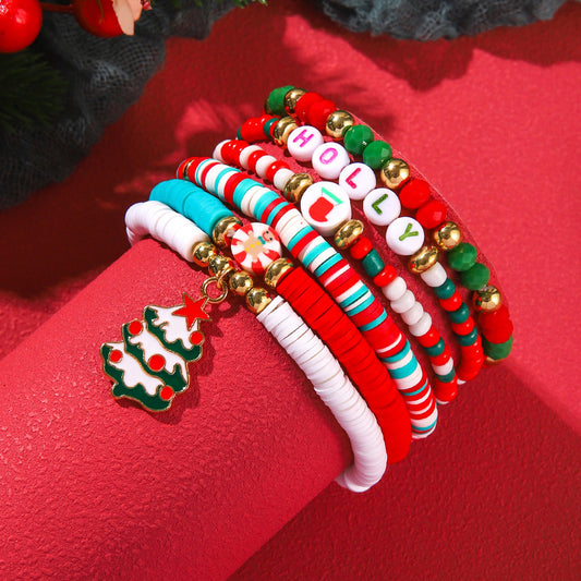 Christmas Female Snowflake Tree Polymer Clay Bracelets