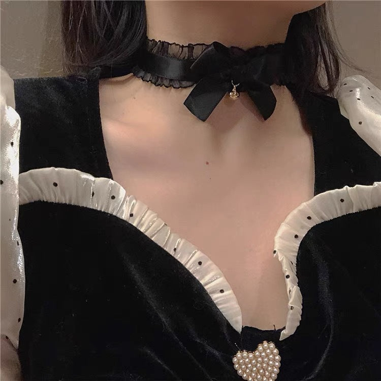 Pure Desire Style Lace Bow Little Bell Collar