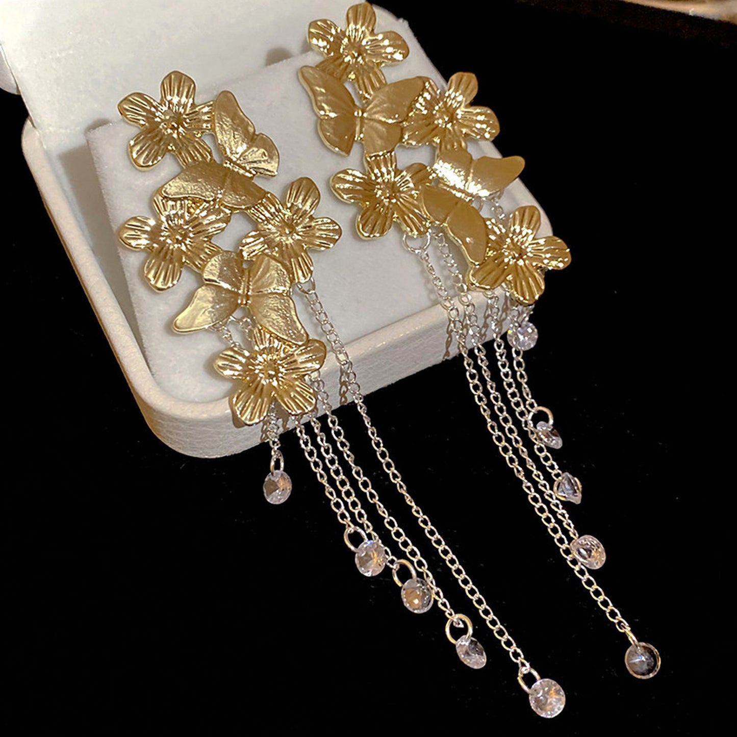 French Butterfly Flower Chain Tassel Crystal Palace Style Pendants