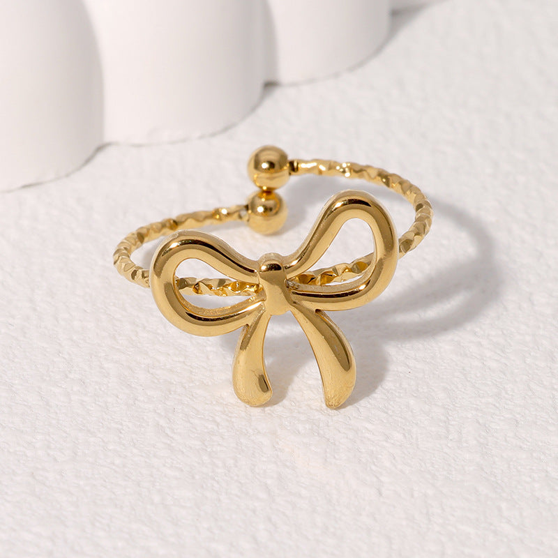 Women's Korean Style Stylish Simple Versatile Tiny Bow Opening Rings