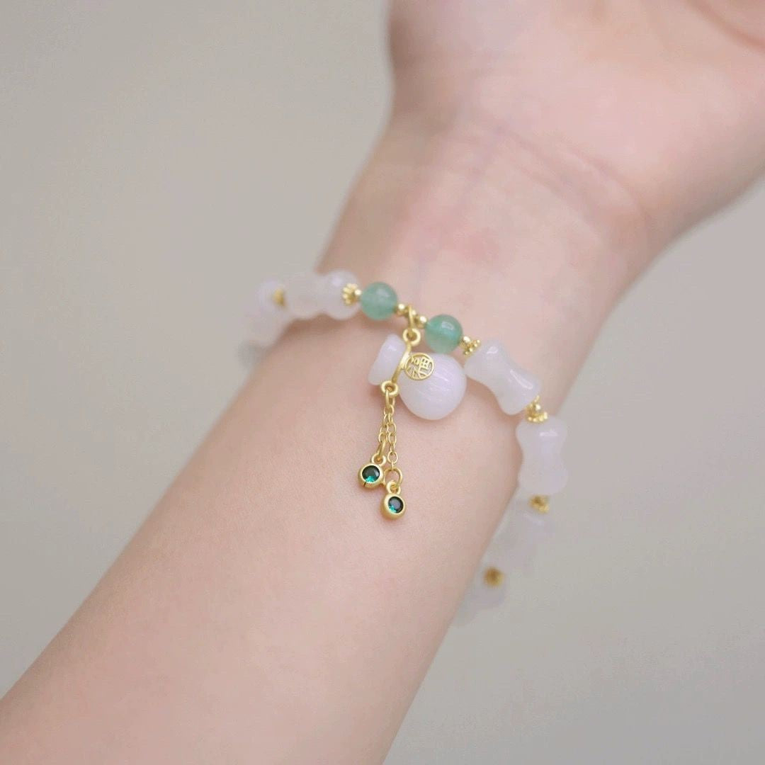 Chinese Ethnic White Jade Lucky Bag Tassel Artistic Simple Bracelet