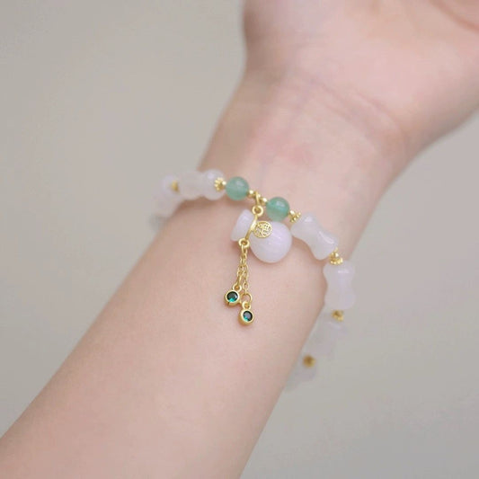 Chinese Ethnic White Jade Lucky Bag Tassel Artistic Simple Bracelet