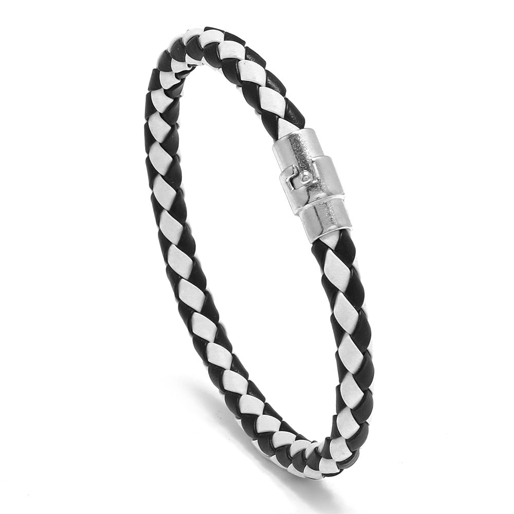Men's Safety Catch Leather Rope Woven Couple Bracelet