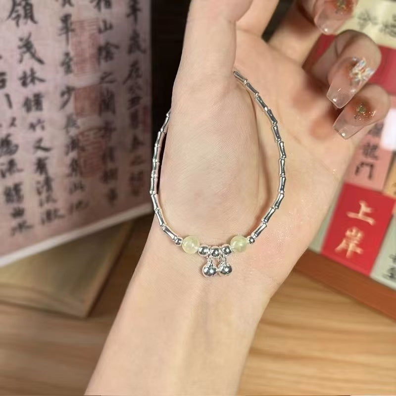 Sier Plated Copper Jade Bamboo Light Luxury Minority Exquisite Bell Bracelet