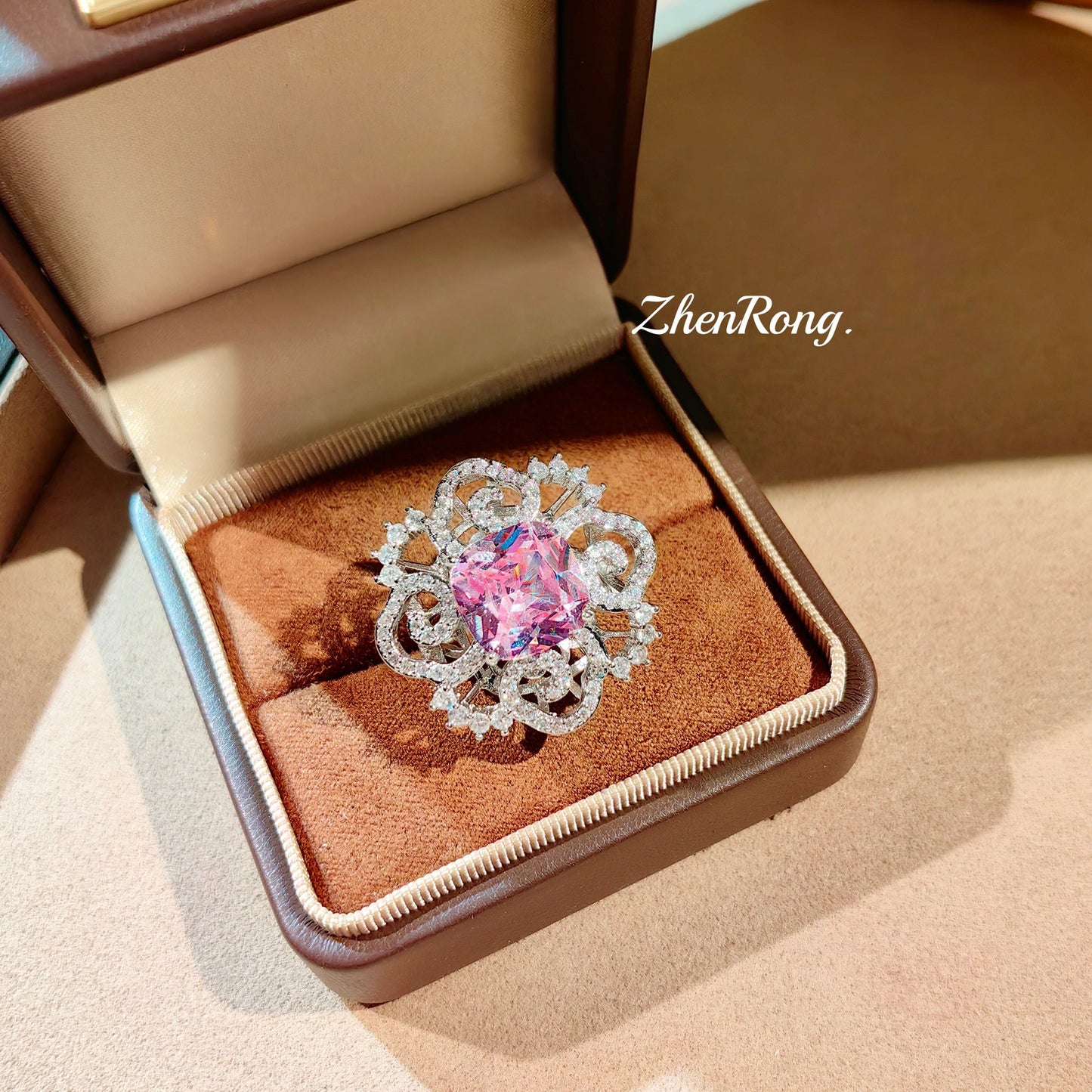 Women's Gems Brooch Pink Diamond Sapphire Three-piece Fashionable Necklaces