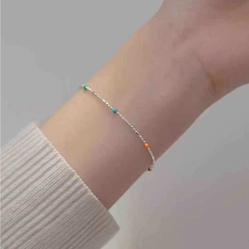 Women's Exquisite Sterling Sier Snake Bones Chain Ball Stitching Asymmetric Light Bracelet