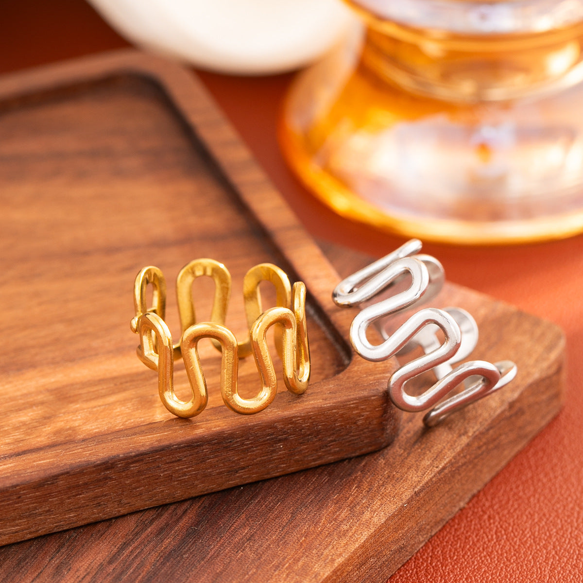 Irregular Stainless Steel Open U-shaped Wave Ring