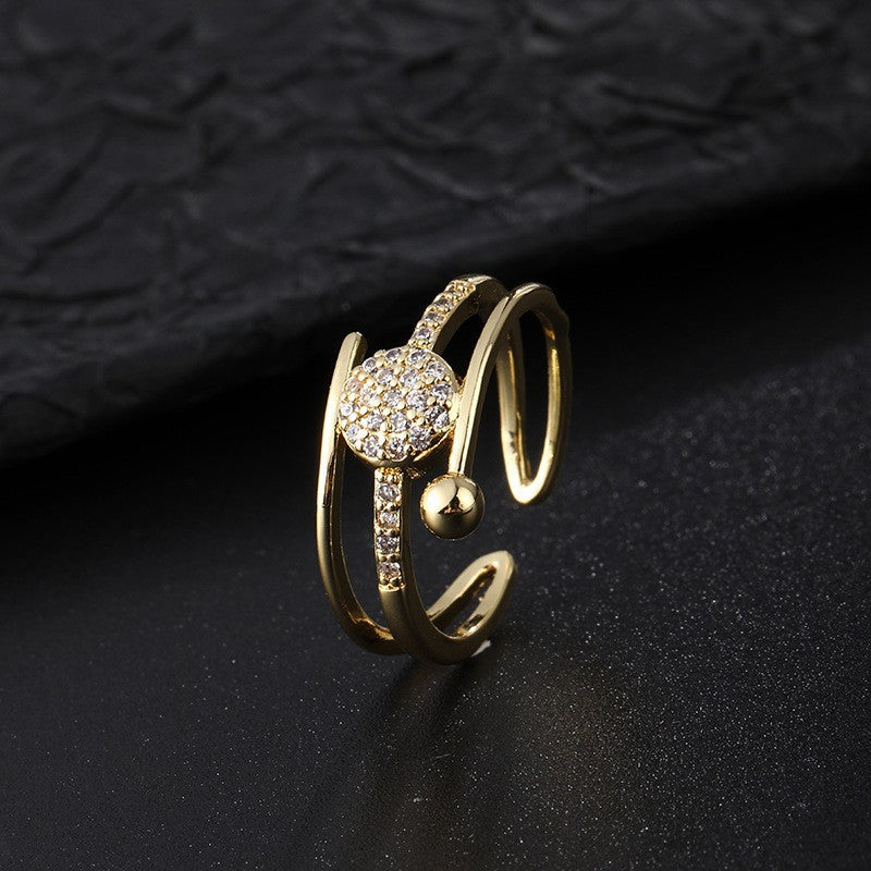 Women's Copper Zircon Electroplated Real Gold Open Index Ring