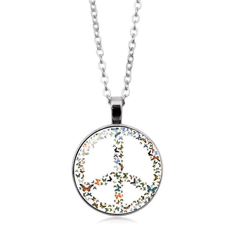 Women's Flower Peace Logo Time Stone For Vintage Necklaces