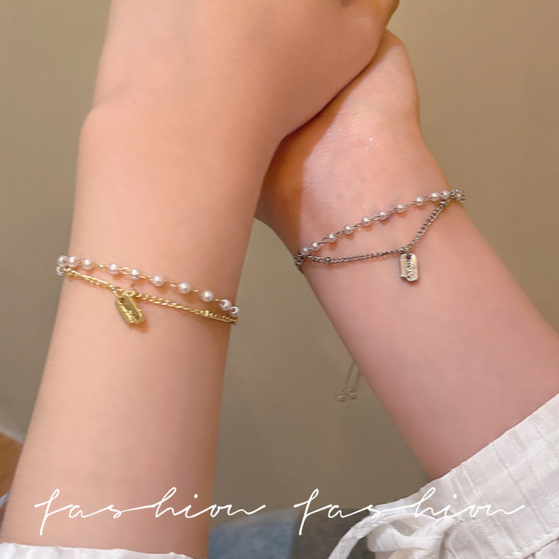 Women's Pearl Letter Retro High-grade Niche Light Luxury Refined Bracelets