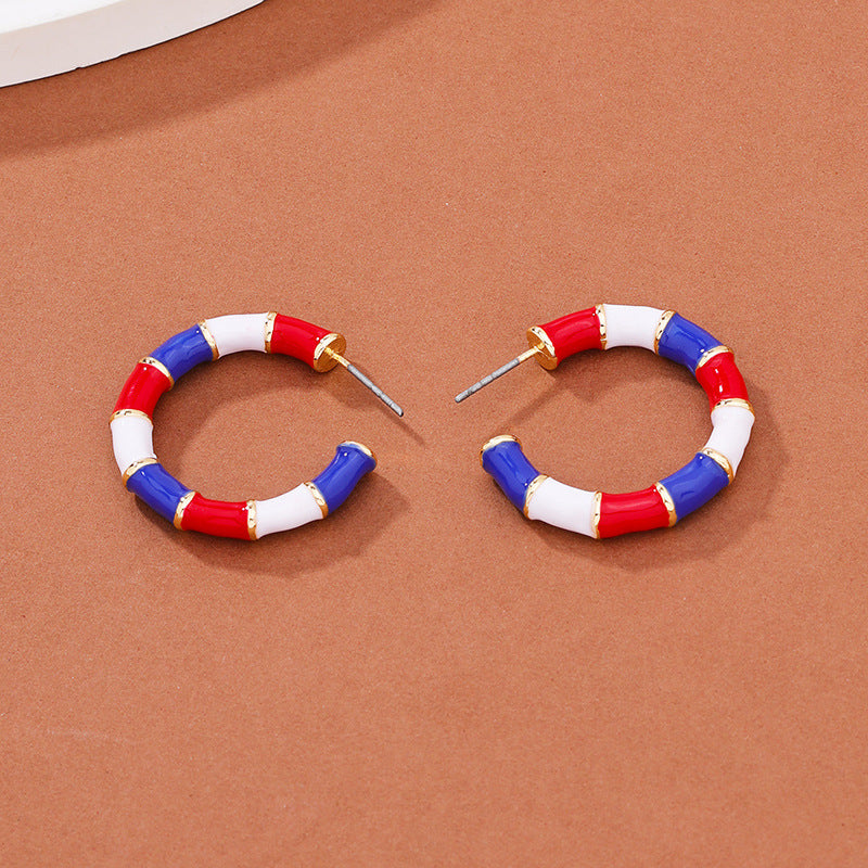 Design Oil Dripping Bamboo Joint White Red Eardrop Ladies Cool Stud Earrings