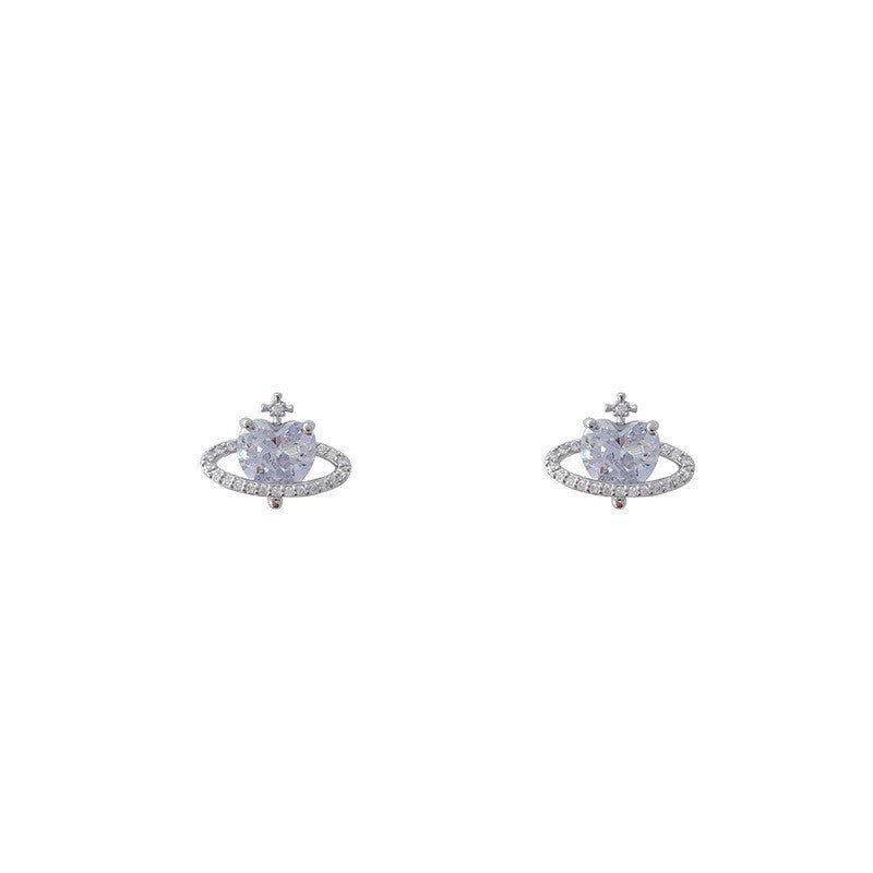 Sier Needle Fashion Universe Star Heart Shape Earrings