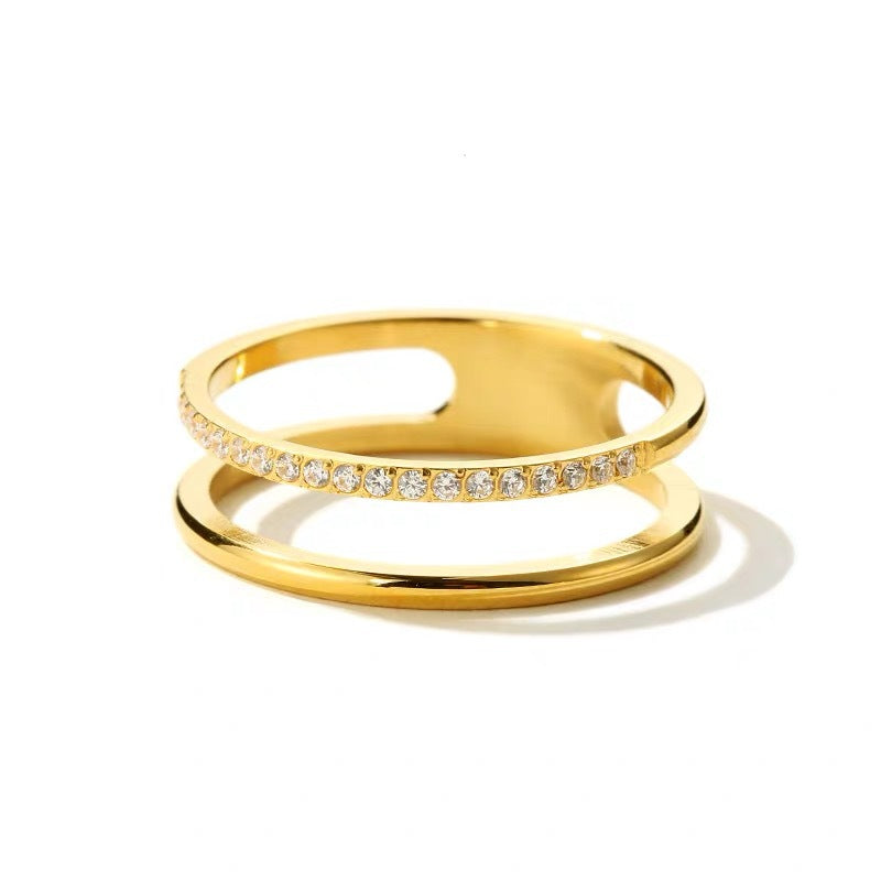 Women's Micro Inlaid Zircon Row Diamond Titanium Steel Rose Gold Rings