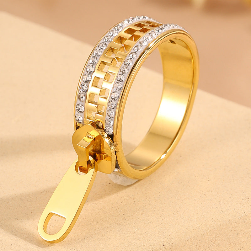 Titanium Steel Design Zipper Light Luxury Versatile Ring