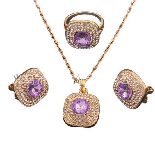 Charming Matching Watch Ruby Three-piece Retro Jewelry Set