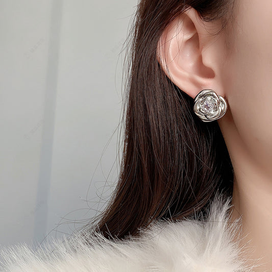 Rose Advanced Design Sense Dignified Flowers Niche Female Earrings