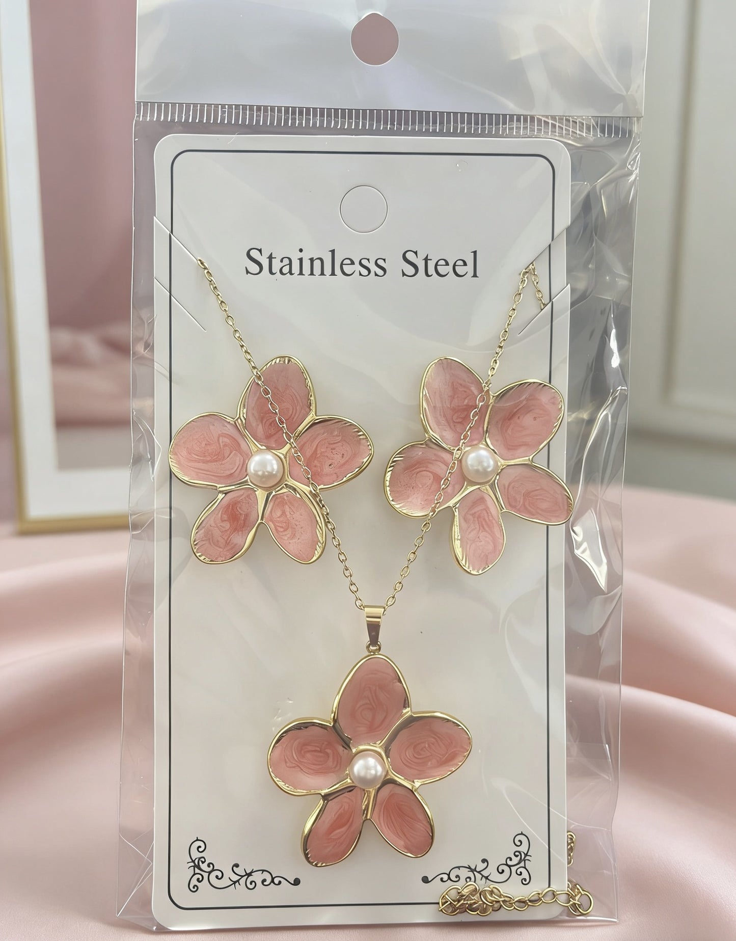 Flower Water Drops Glaze Personality Stainless Jewelry Set