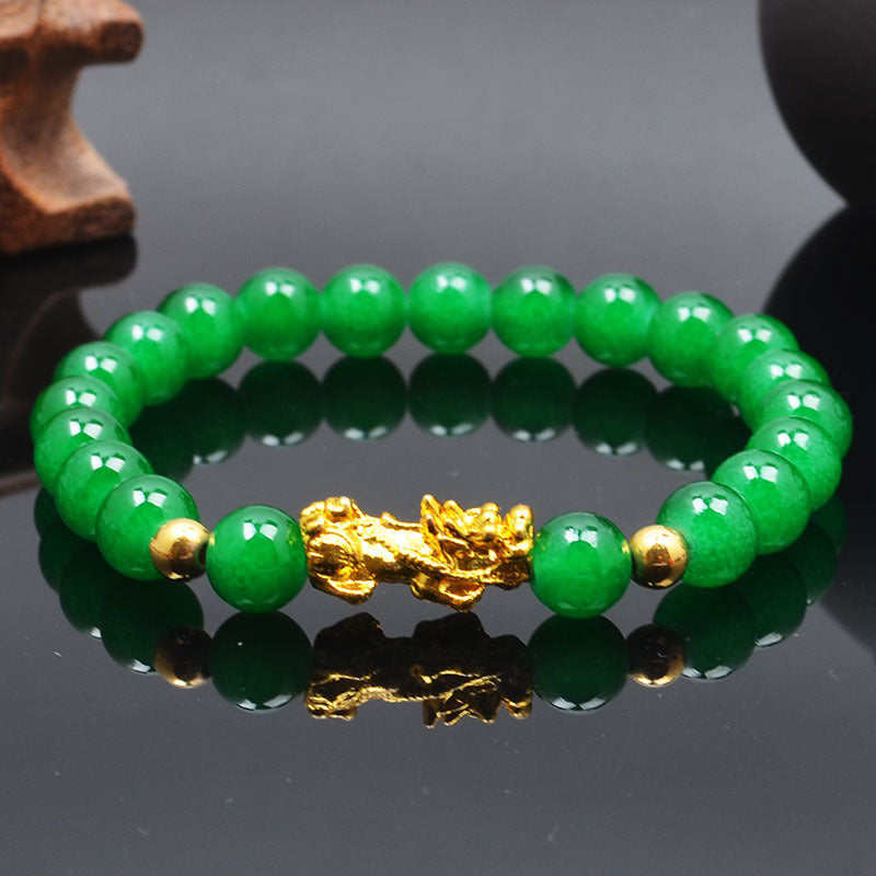 Pi Red Green Glass Bead Six Words Mantra Gold Will Bracelet