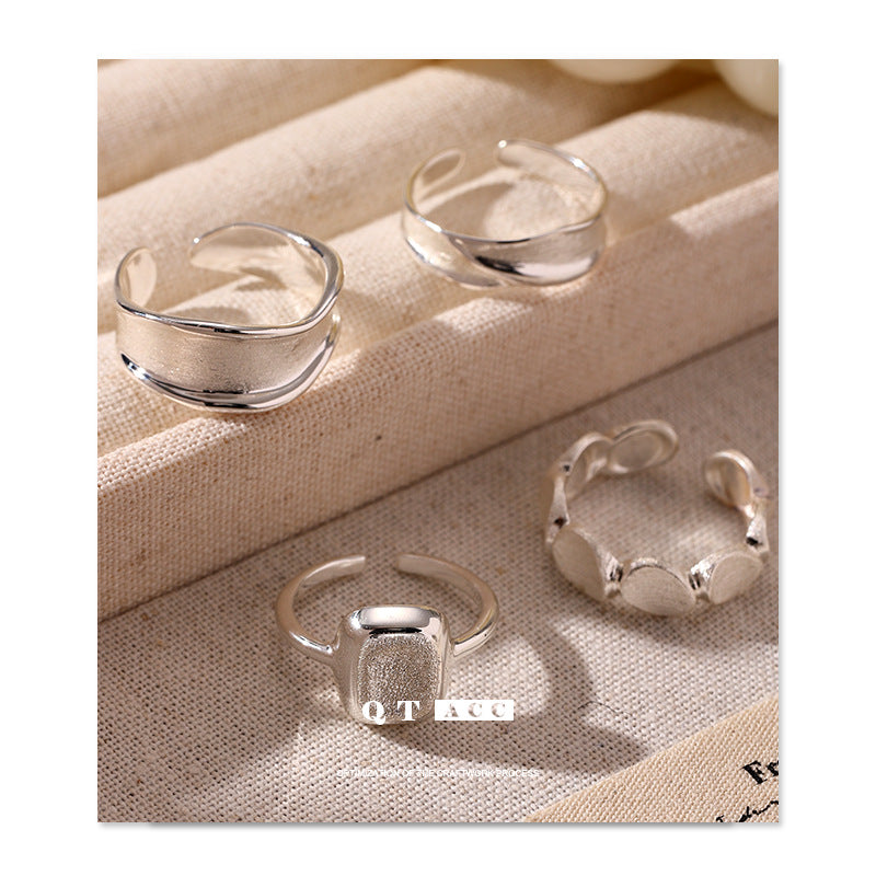 Sier Everyday Fashion Commuter Design Slim Opening Adjustable Handmade Brushed Ring