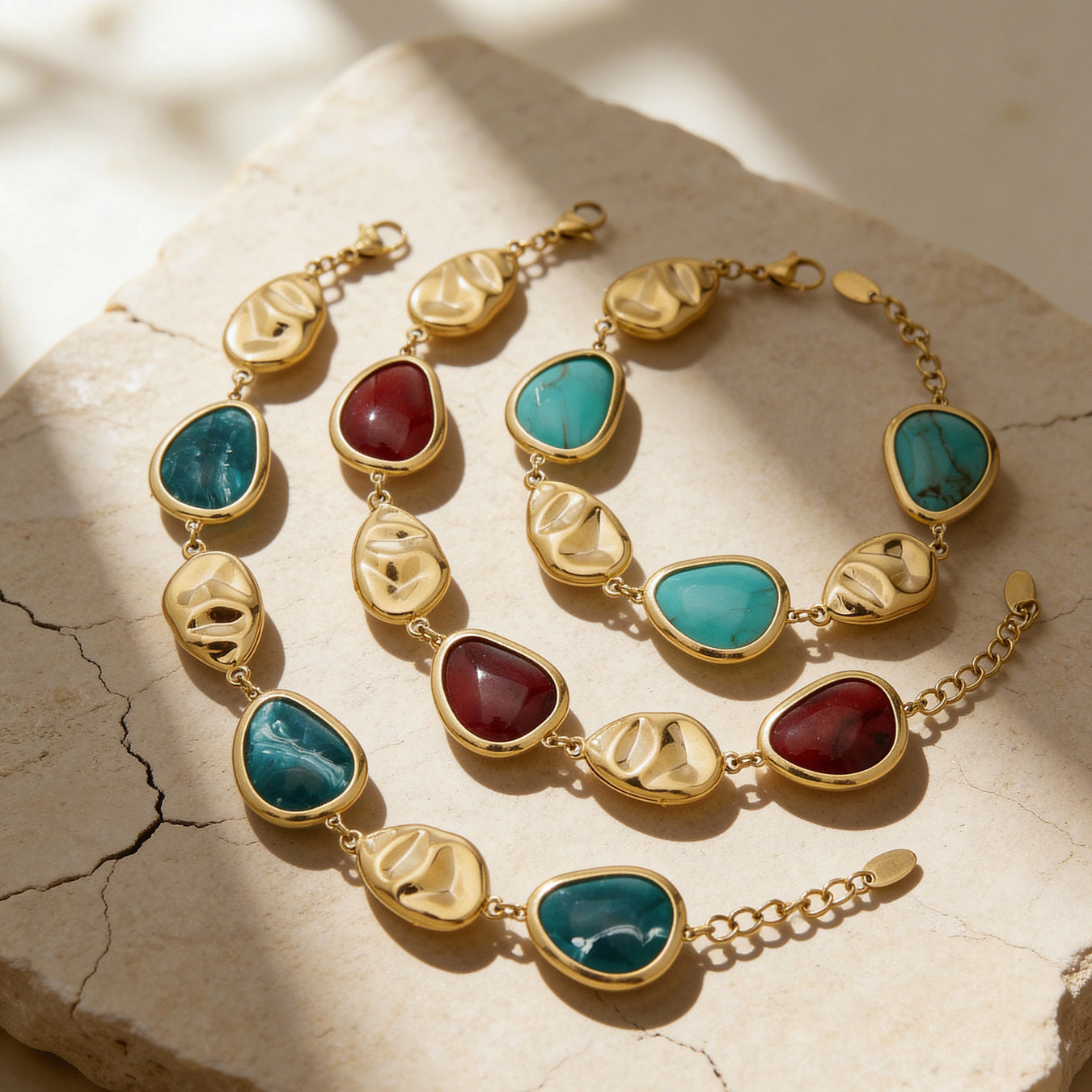 Stainless Steel Water Drop Resin Gold Plated Light Bracelets