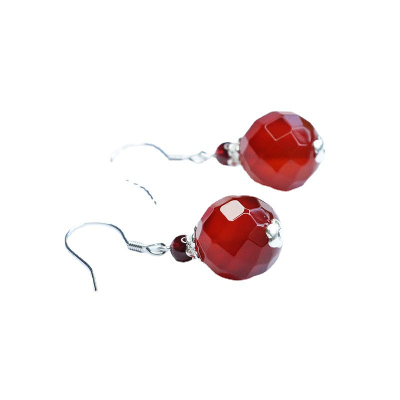 Jequirity Bean Sier Natural Red Agate Chalcedony Ear Hook