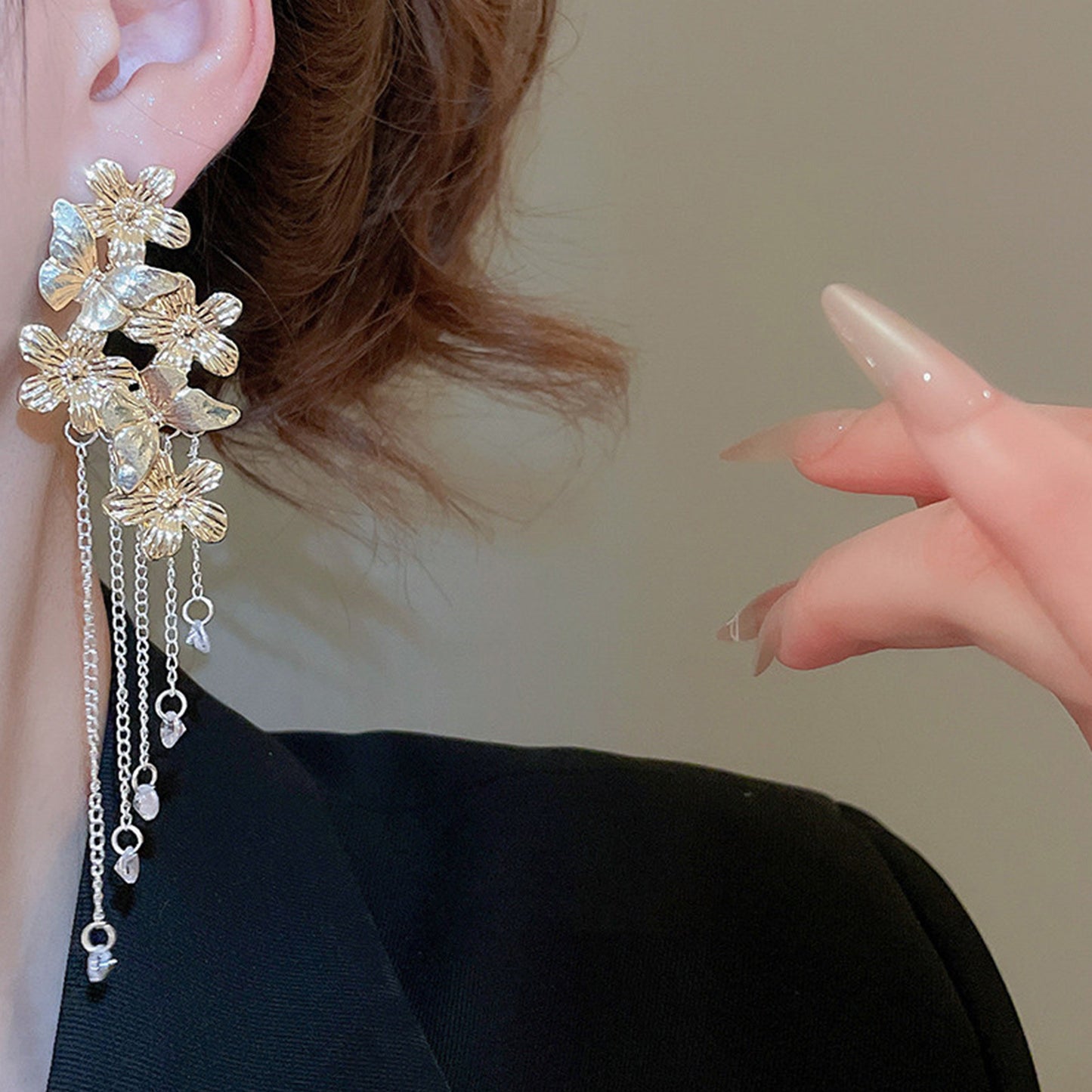 French Butterfly Flower Chain Tassel Crystal Palace Style Pendants