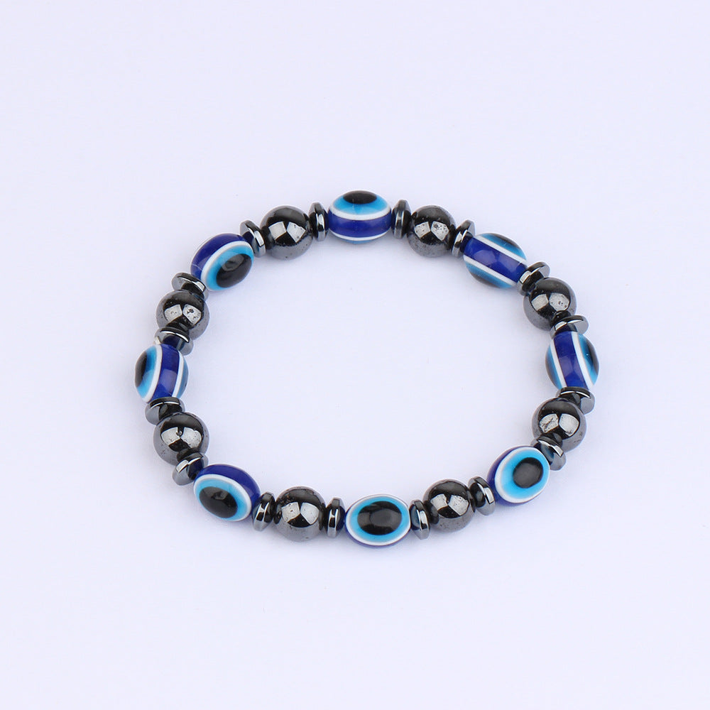 Women's & Men's Stone Stretch Blue Eye Oval Flat Bracelets