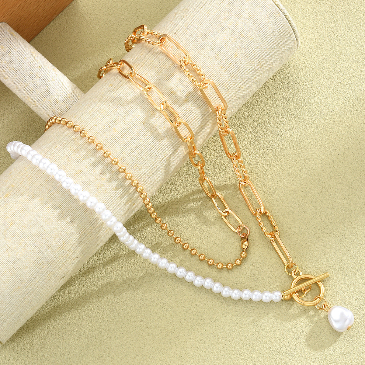 Stitching Simple Female Creative Elegant Round Beads Chain Necklace