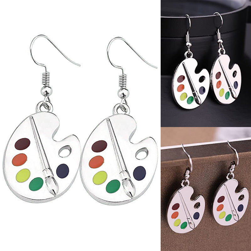 Drawing Board Palette Artist Temperament Simple Drop Oil Ear Earrings