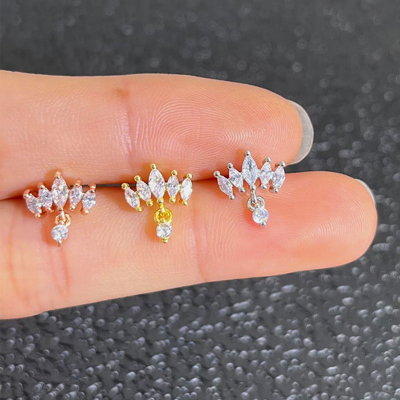Thin Rod Ear Micro Inlaid Zircon Rings