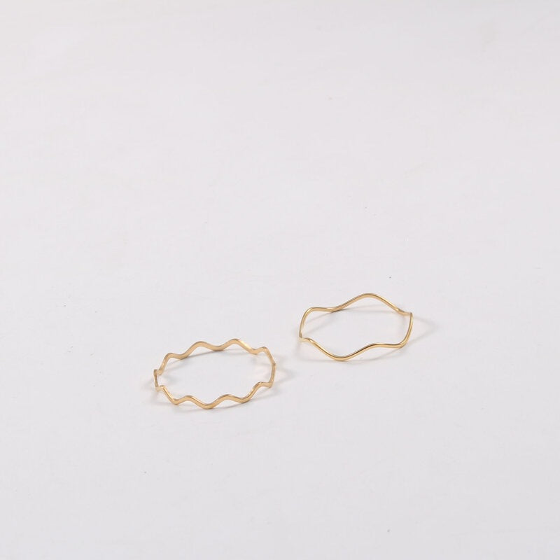 Fine Light Plate Wave Titanium Steel Electroplated Gold Slim Stacked Rings