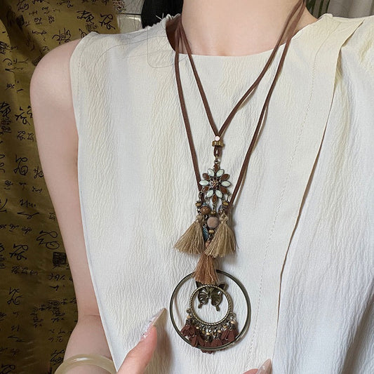 Bohemian Vacation Style Brown Tassel Female Necklaces